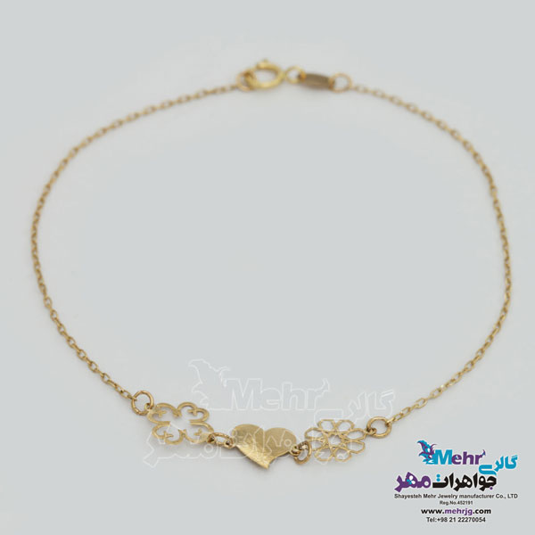 دستبند طلا - طرح قلب و گل