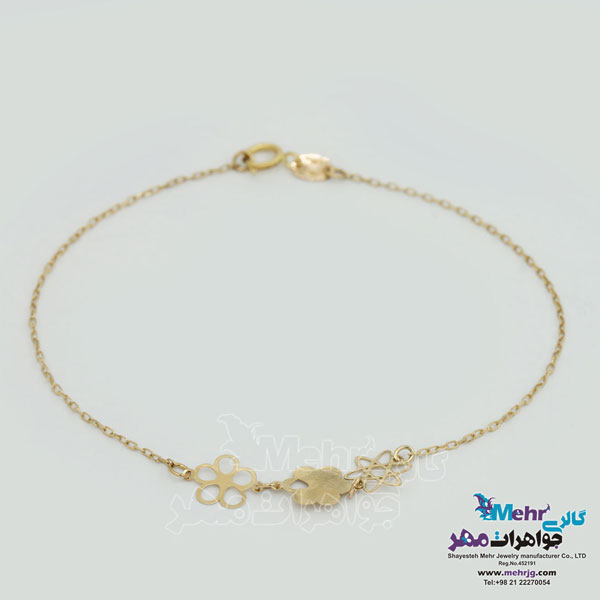 دستبند طلا - طرح قلب و گل