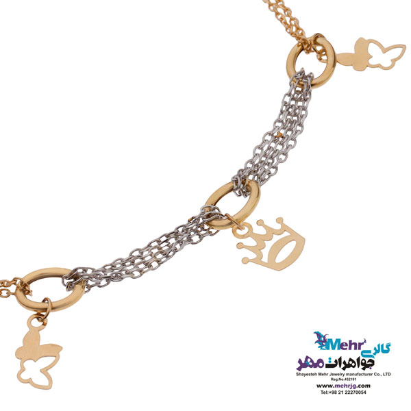 دستبند طلا - طرح پروانه و تاج
