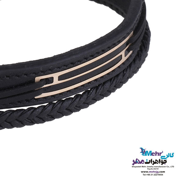 دسبند طلا و چرم - طرح هندسی