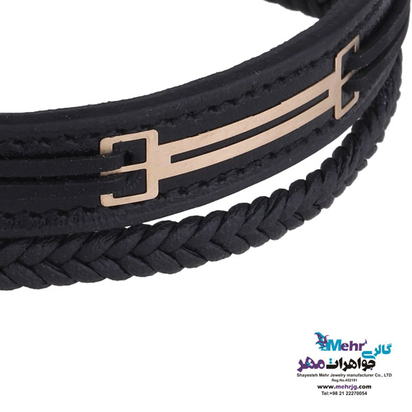 دسبند طلا و چرم - طرح هندسی