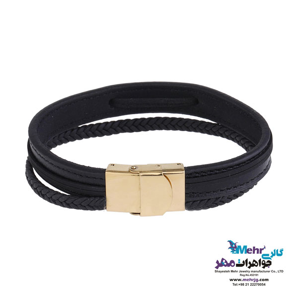 دسبند طلا و چرم - طرح هندسی