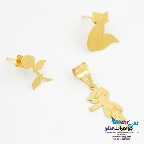 نیم ست طلا - آویز و گوشواره - طرح شازده کوچولو