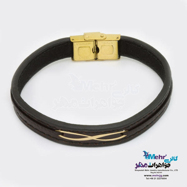 دستبند طلا و چرم - طرح بی نهایت