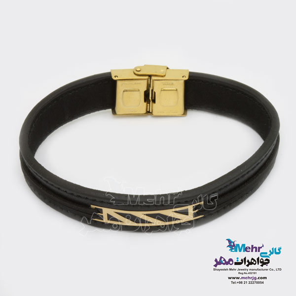 دستبند طلا و چرم - طرح هندسی