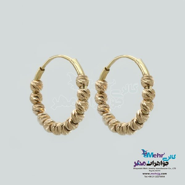 گوشواره حلقه ای طلا - طرح گوی تراش