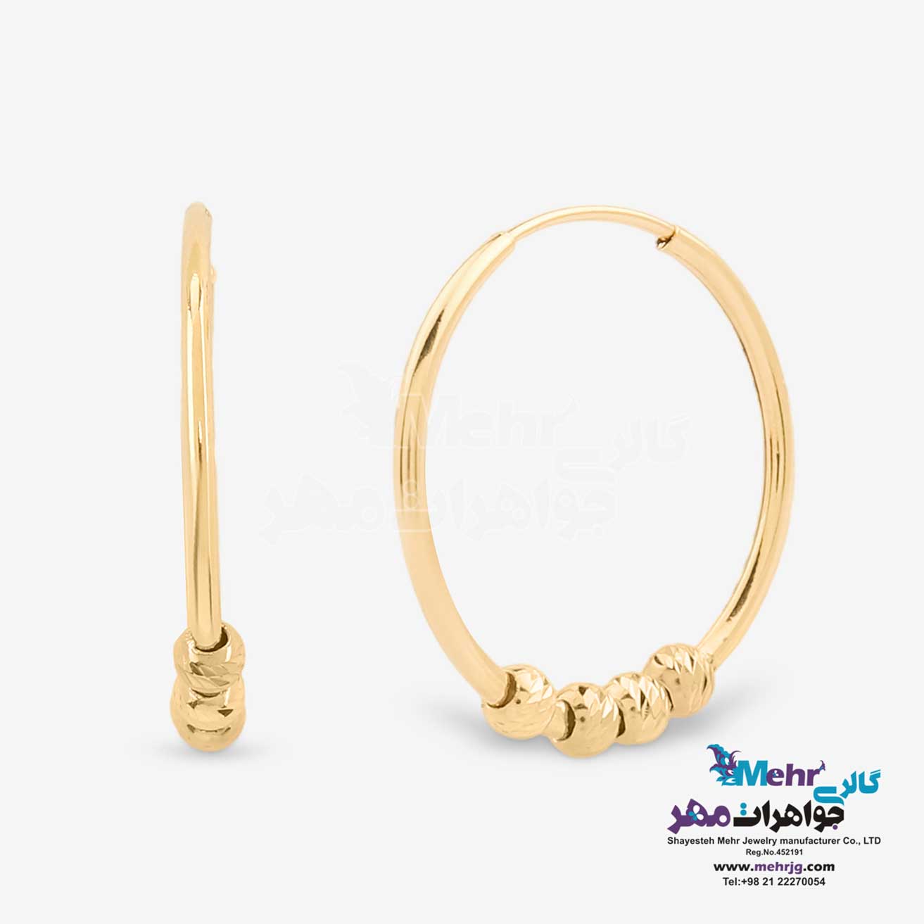 گوشواره حلقه ای طلا - طرح گوی تراش