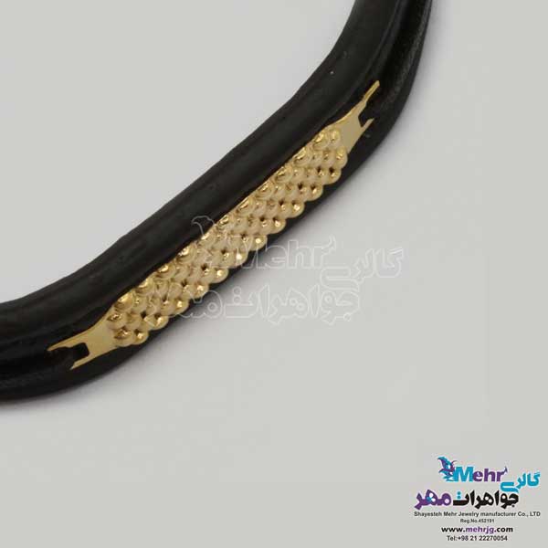 دستبند طلا و چرم - طرح رولکس