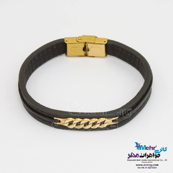دستبند طلا و چرم - طرح کارتیه