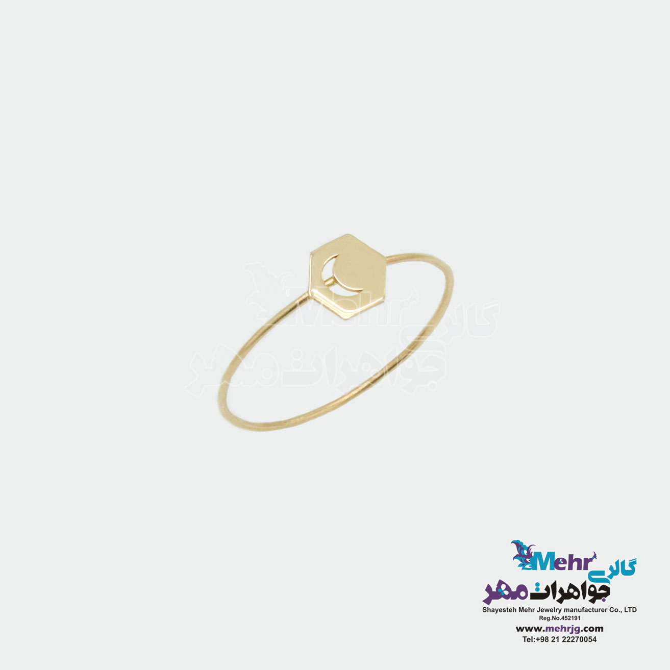 انگشتر طلا - طرح شش ضلعی و ماه