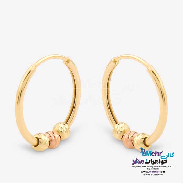 گوشواره حلقه ای طلا - طرح گوی تراش