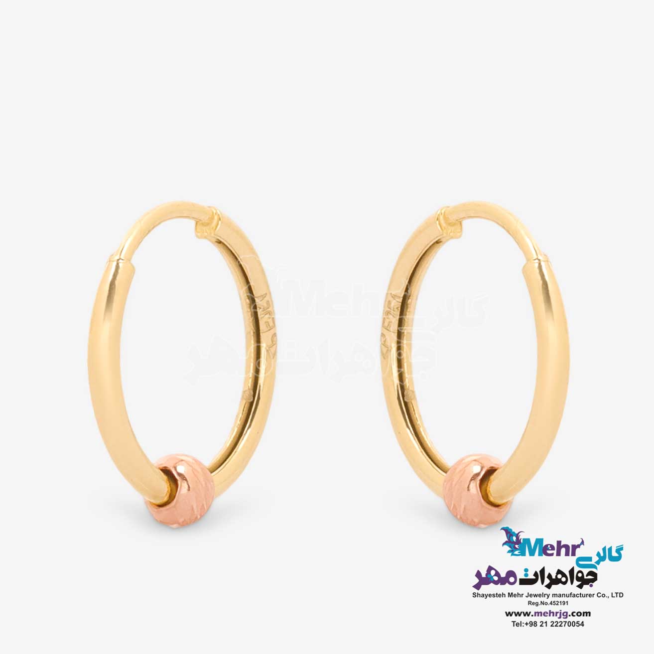 گوشواره حلقه ای طلا - طرح گوی تراش