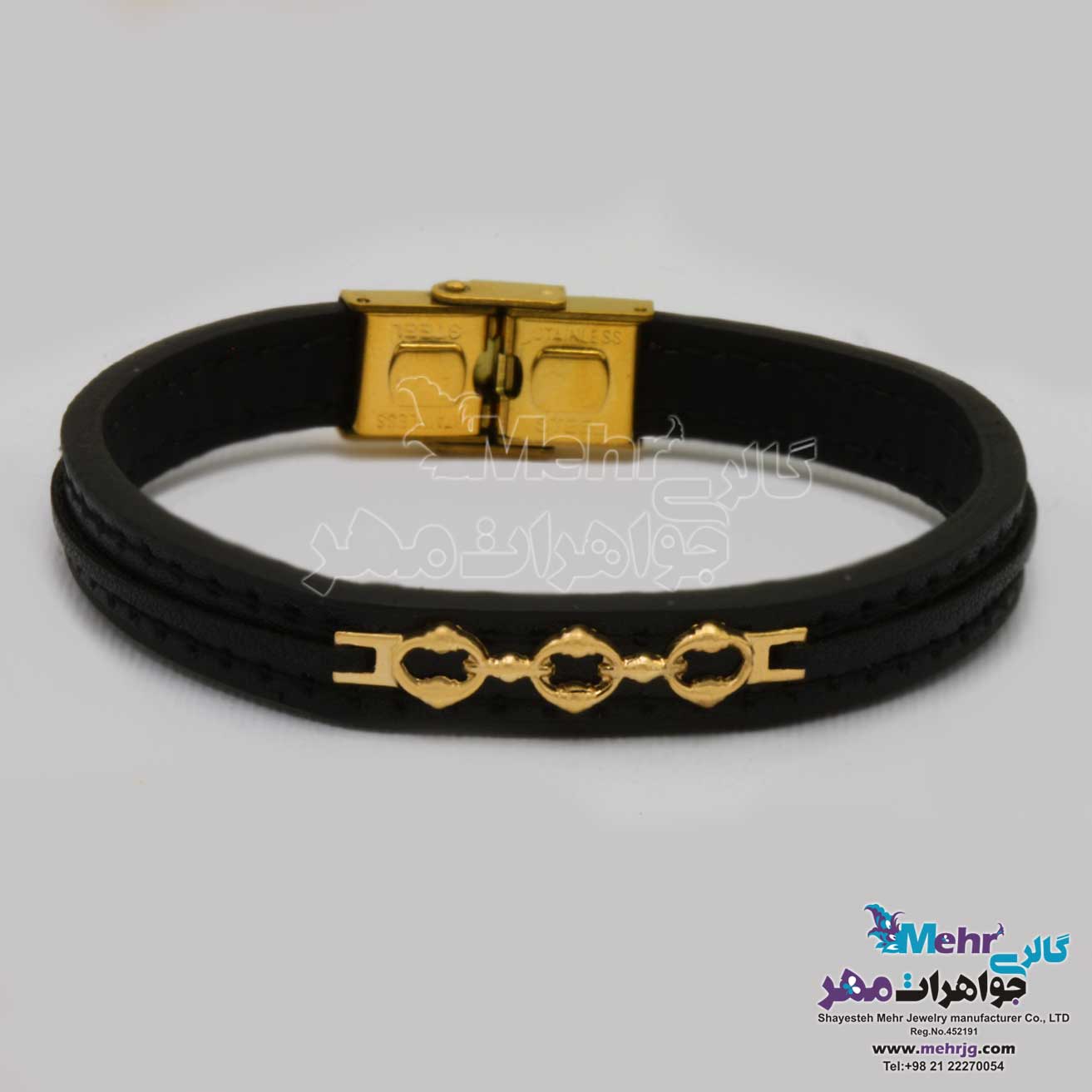 دستبند طلا و چرم - طرح تیفانی