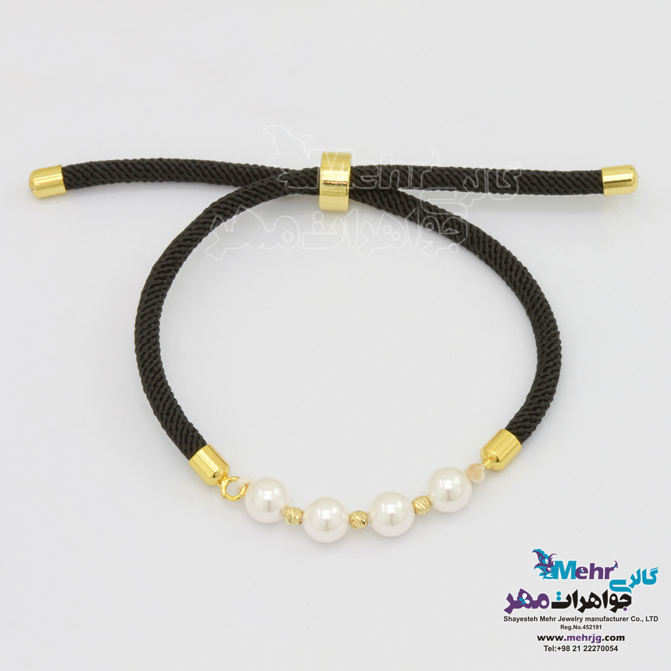 دستبند طلا بافت - طرح مروارید و گوی تراش