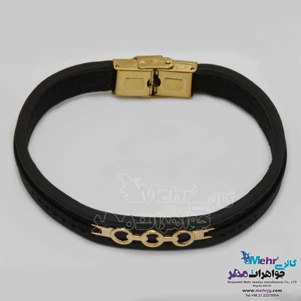 دستبند طلا و چرم - طرح هندسی