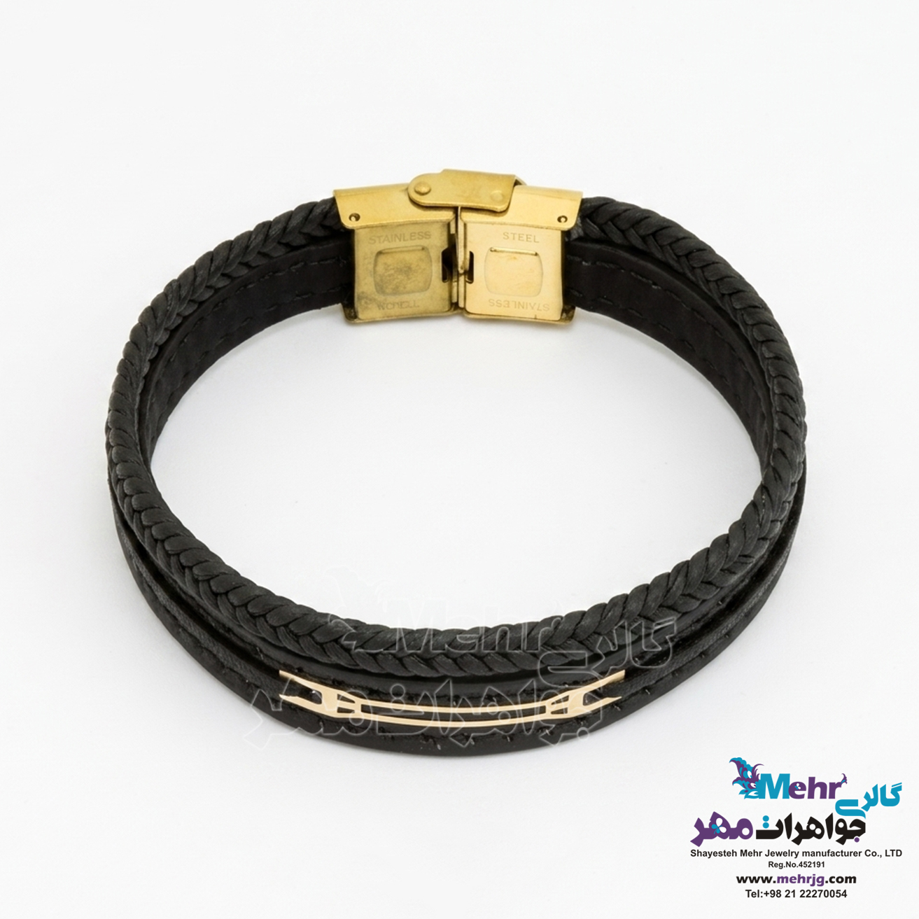 دستبند طلا و چرم - طرح هندسی