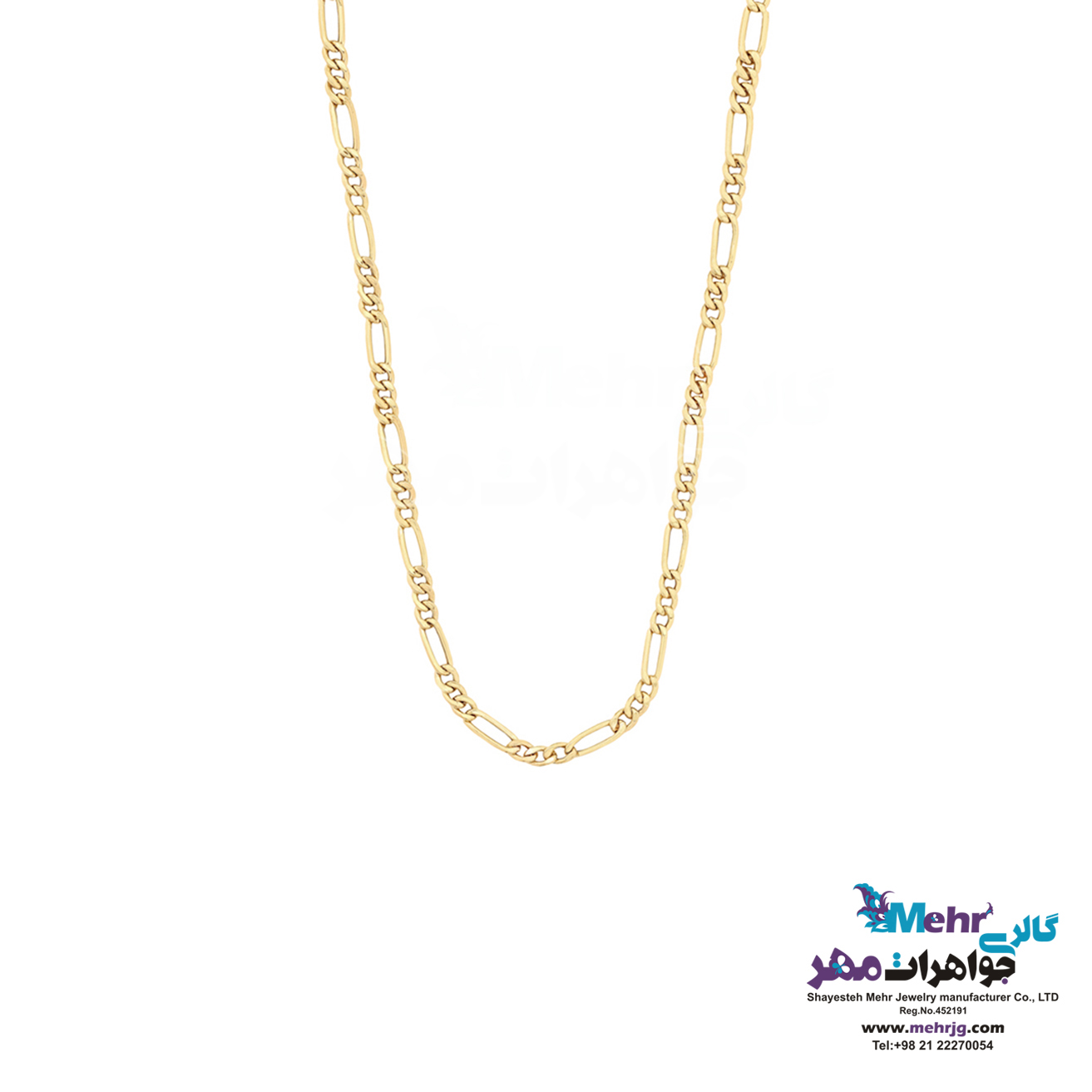 زتجیر طلا - طرح فیگارو طول ۴۵ سانتی‌متر