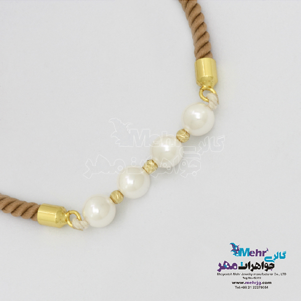 دستبند طلا بافت - طرح مروارید و گوی تراش