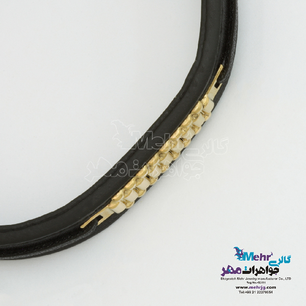 دستبند طلا و چرم - طرح رولکس