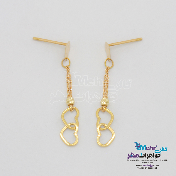 گوشواره طلا - طرح هارت لینک و گوی تراش