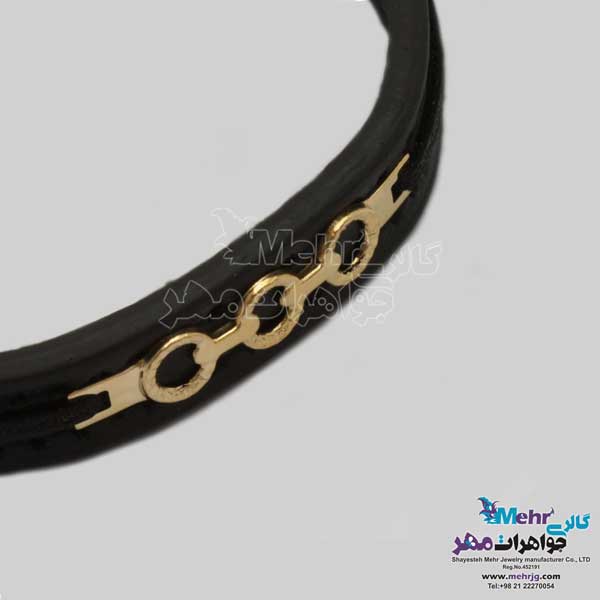 دستبند طلا و چرم - طرح هندسی