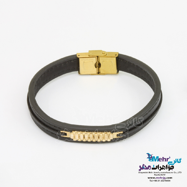دستبند طلا و چرم - طرح رولکس