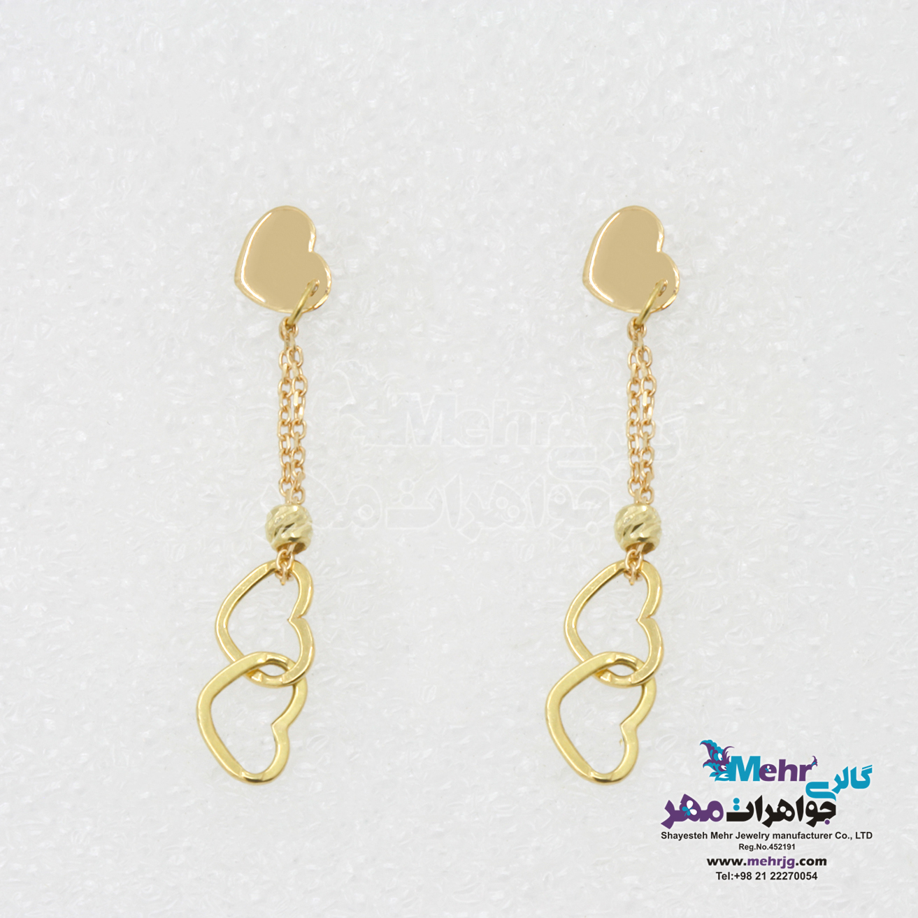 گوشواره طلا - طرح هارت لینک و گوی تراش