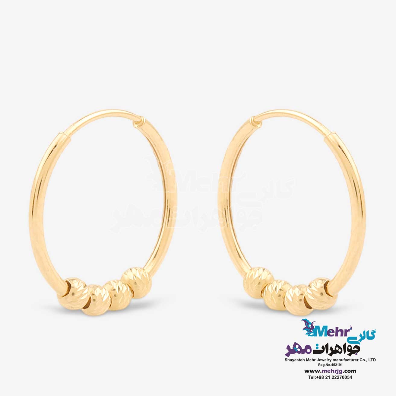گوشواره حلقه ای طلا - طرح گوی تراش