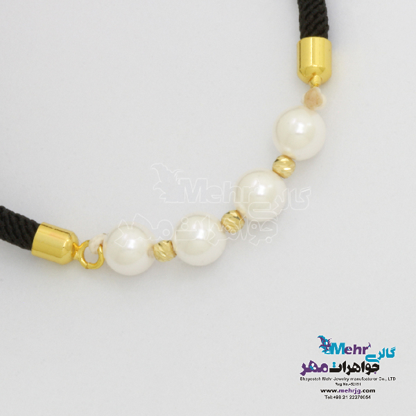 دستبند طلا بافت - طرح مروارید و گوی تراش