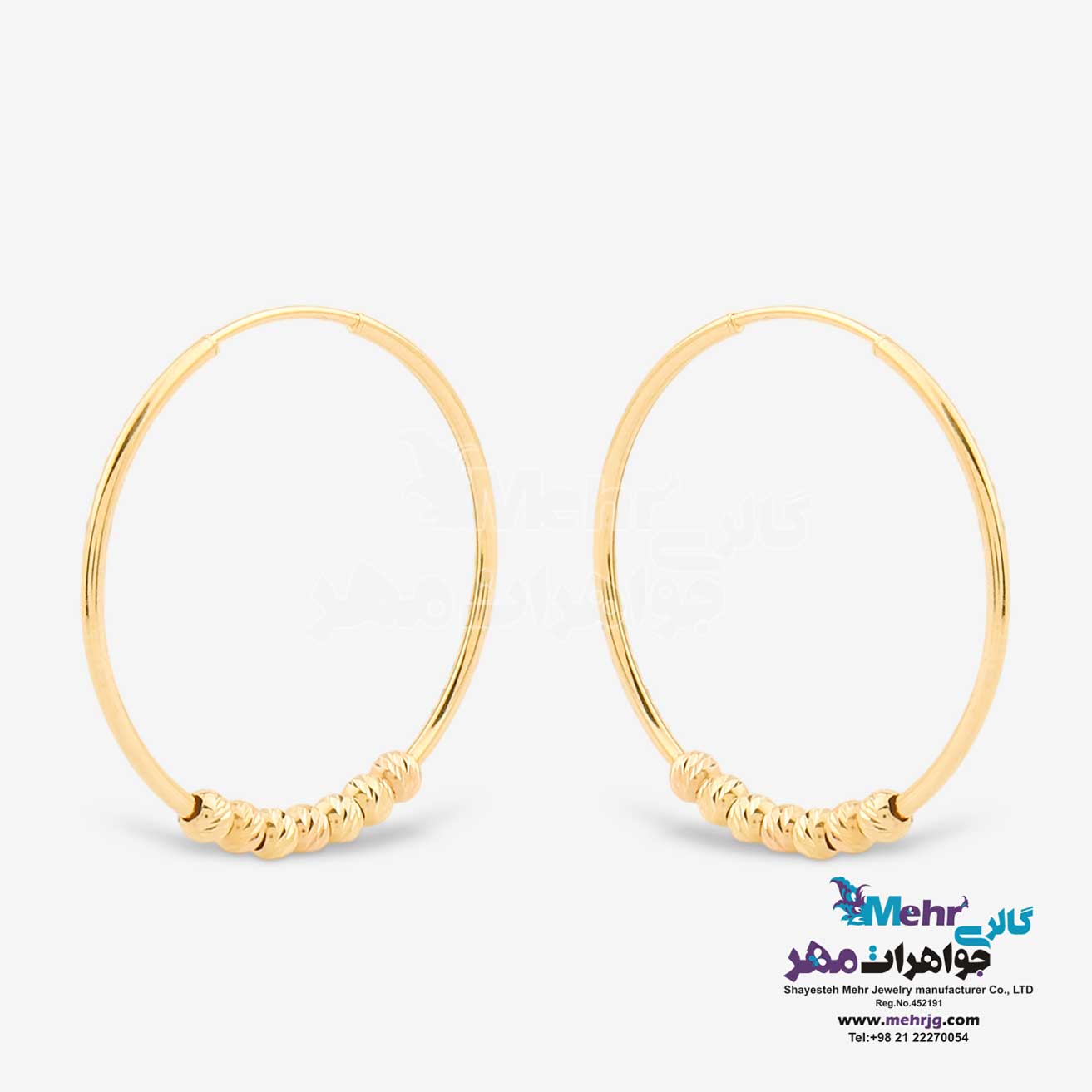 گوشواره حلقه ای طلا - طرح گوی تراش