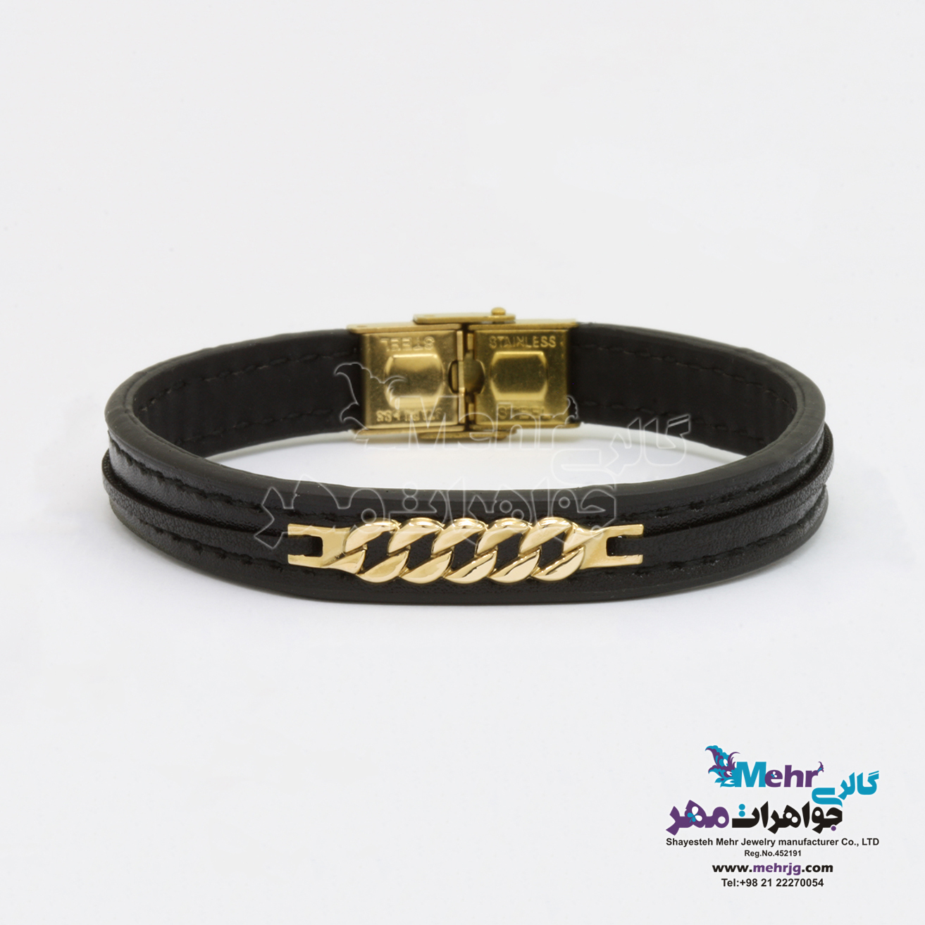 دستبند طلا و چرم - طرح کارتیه