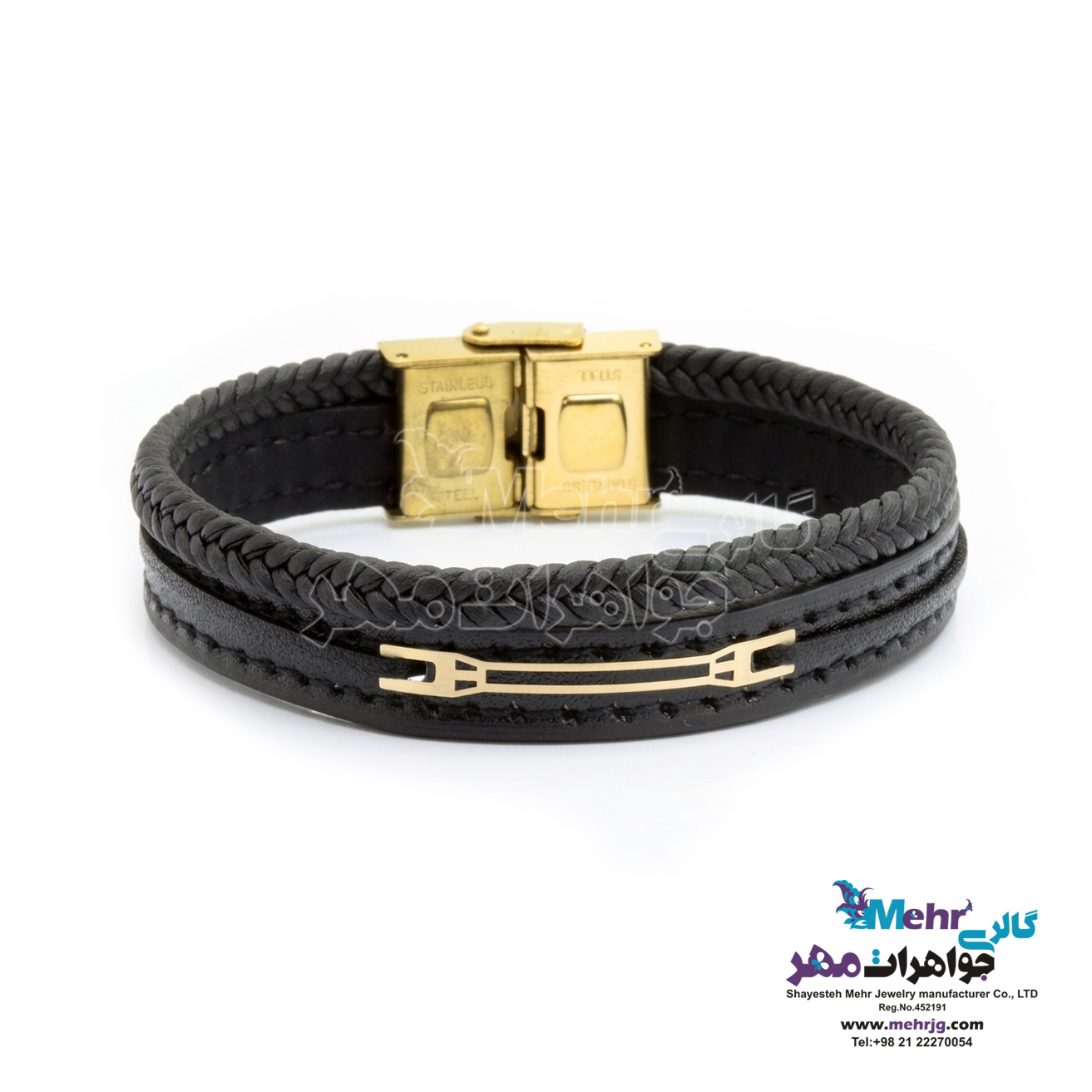 دستبند طلا و چرم - طرح هندسی