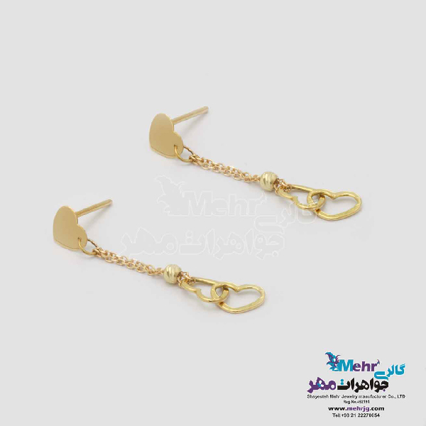 گوشواره طلا - طرح هارت لینک و گوی تراش
