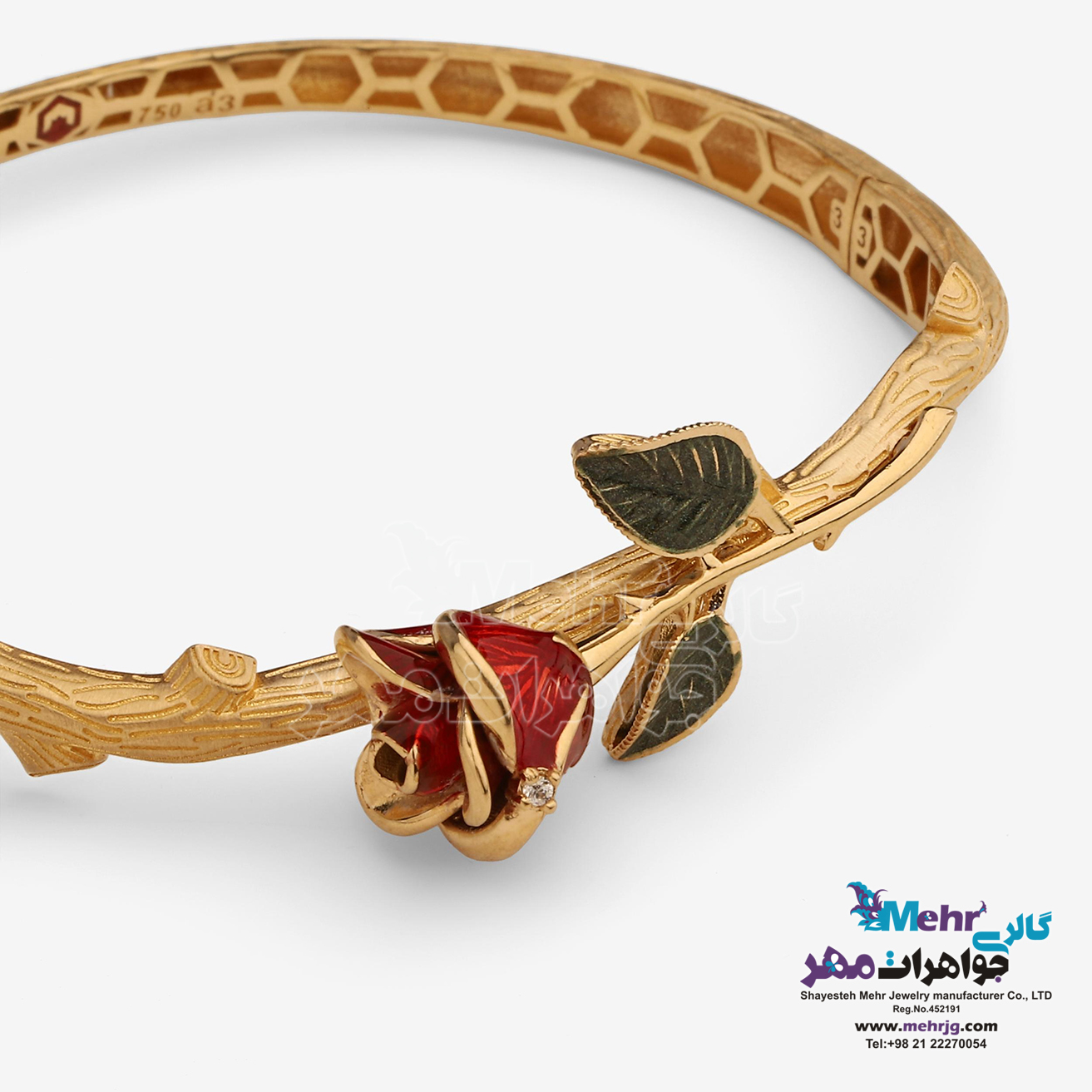 دستبند النگویی طلا - طرح گل رز