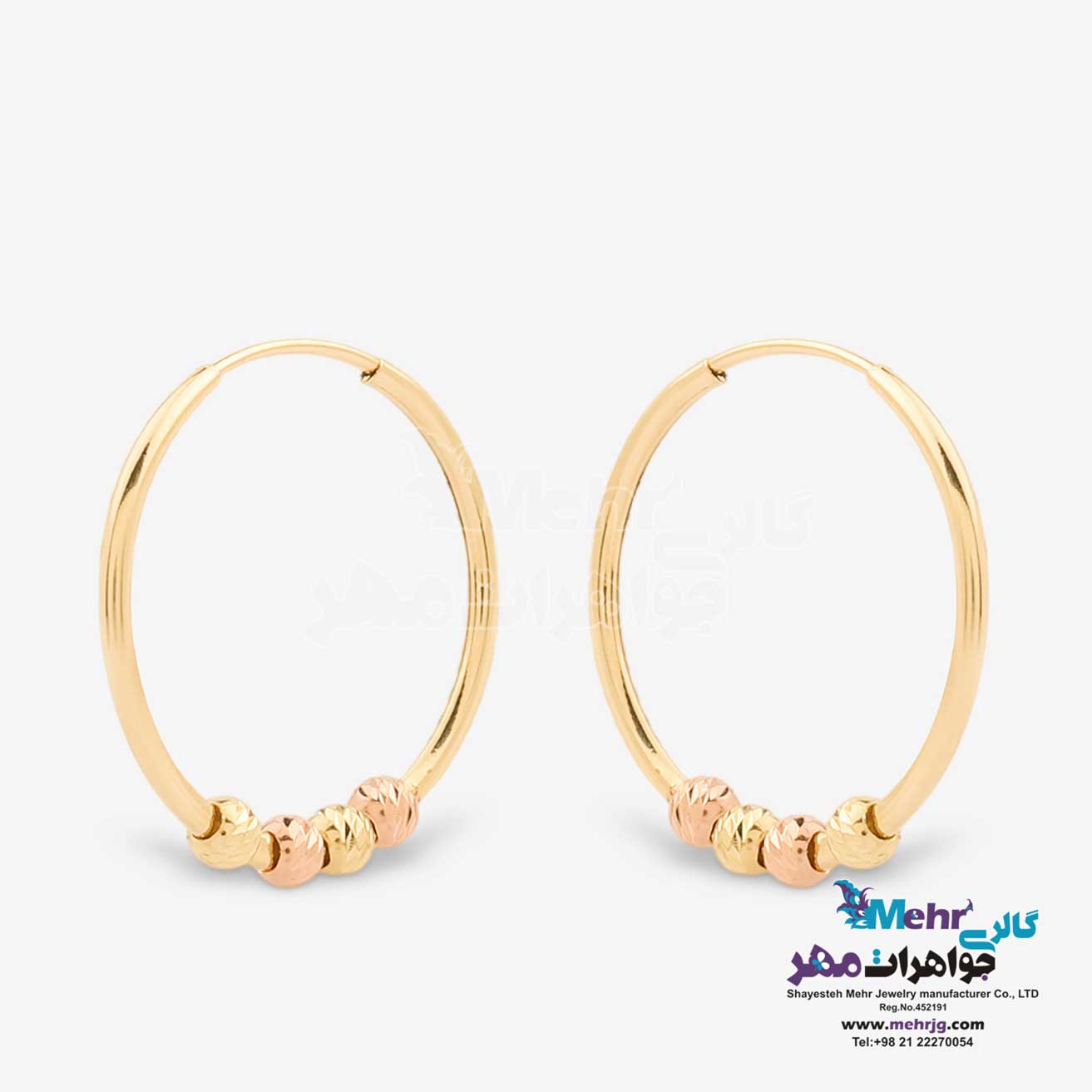گوشواره حلقه ای طلا - طرح گوی تراش