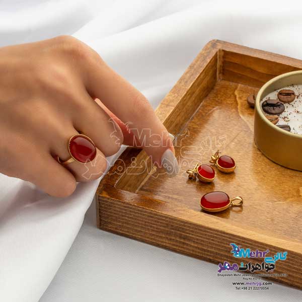 نیم ست طلا - سنگ عقیق