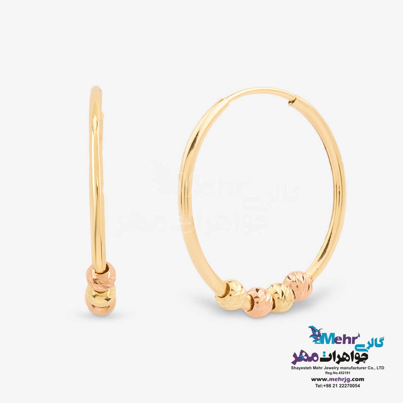گوشواره حلقه ای طلا - طرح گوی تراش