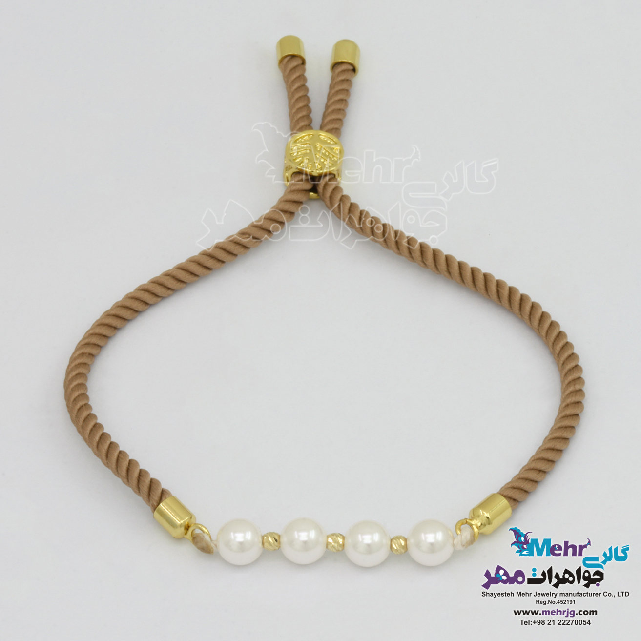 دستبند طلا بافت - طرح مروارید و گوی تراش