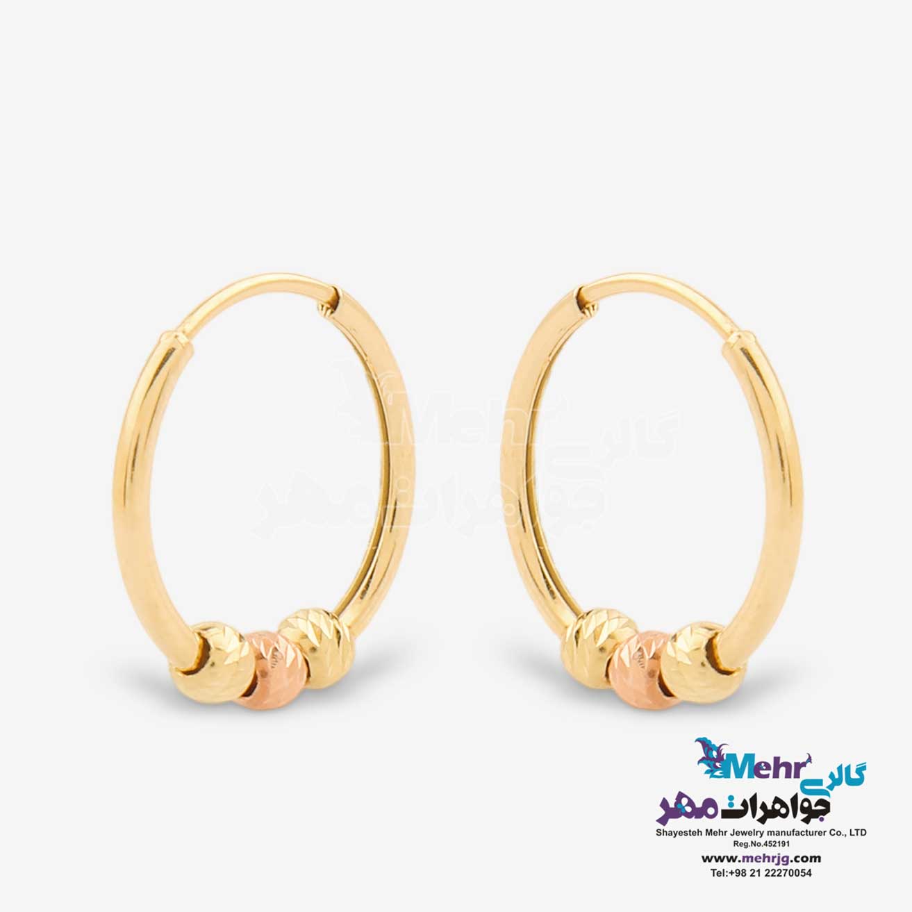 گوشواره حلقه ای طلا - طرح گوی تراش