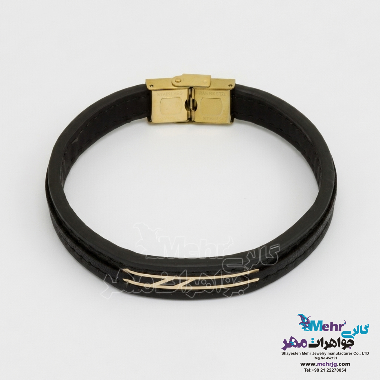 دستبند طلا و چرم - طرح هندسی