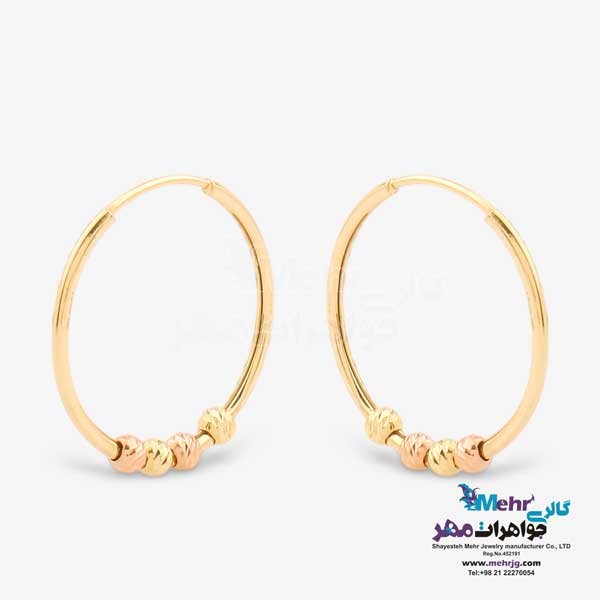 گوشواره حلقه ای طلا - طرح گوی تراش