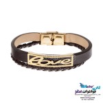 دستبند طلا و چرم - طرح عشق