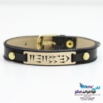 دستبند طلا و چرم - طرح خط میخی