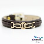 دستبند طلا و چرم - طرح هندسی