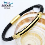 دستبند طلا و چرم - طرح خطی لوله‌ای