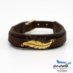 دستبند طلا و چرم - طرح پر