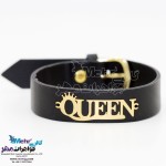 دستبند طلا و چرم - طرح کویین