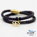 دستبند طلا و چرم - طرح گل پنج پر
