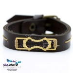 دستبند طلا و چرم - طرح هندسی