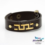دستبند طلا و چرم - طرح مار و پله